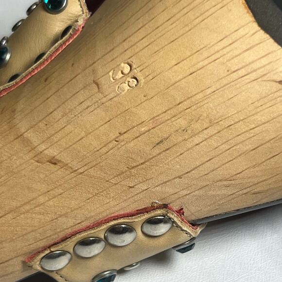 Jean-Michel Cazabat Platform Sandals Tan Leather Rhinestone 5 Inch Heel Sz 7.5 - Picture 8 of 12